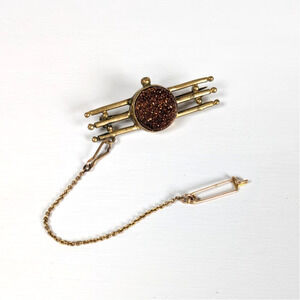 Antique Vintage Victorian Goldstone Gold Tone Brooch Chain Pin C-Clasp *READ
